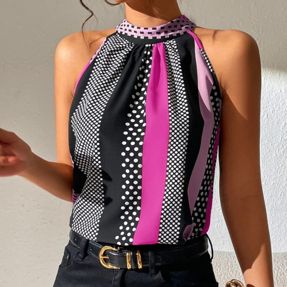 Polka Dot Print Keyhole Back Top - Never Worn!